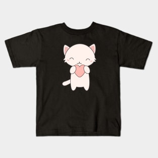 Kawaii Cute Cat With Heart T-Shirt Kids T-Shirt